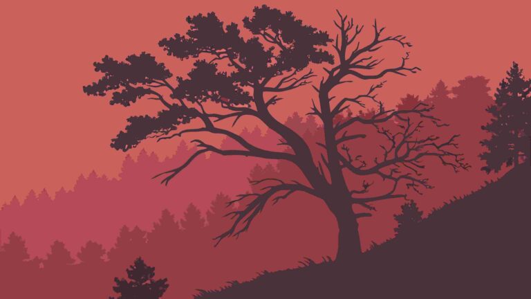 Majestic Pine Tree in Hilly Forest Silhouette, vector design Generative AI