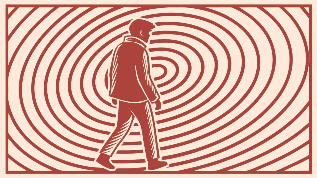 Person Walking on Abstract Concentric Spiral, vector design Generative AI