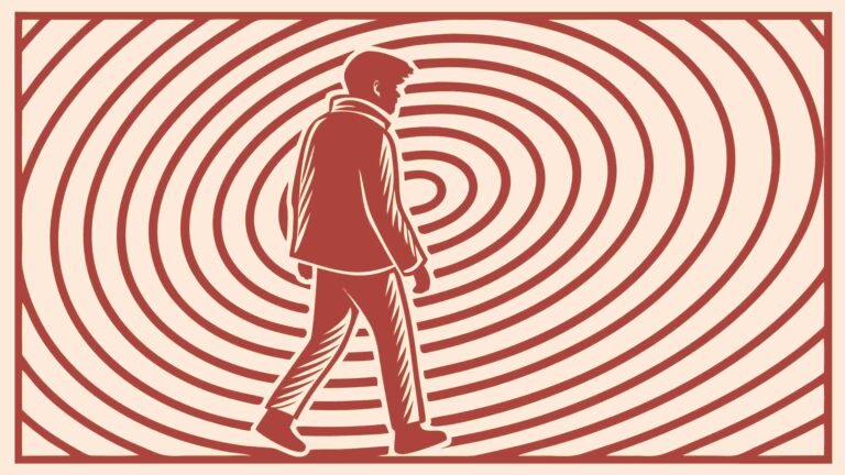 Person Walking on Abstract Concentric Spiral, vector design Generative AI