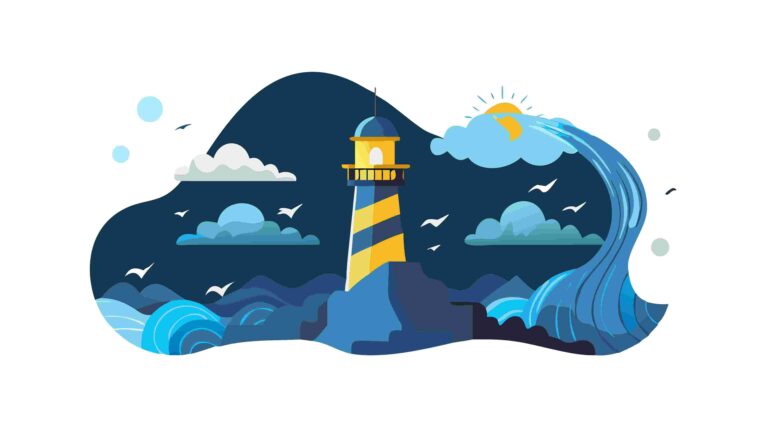 Lighthouse Amidst Stormy Ocean Waves at Night, vector design Generative AI