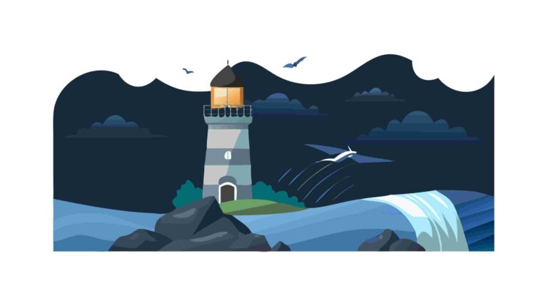 Majestic Lighthouse Guiding Ships in Storm, vector design Generative AI