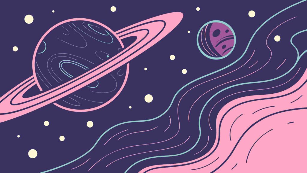 Colorful Cosmic Landscape with Planets and Stars, vector design Generative AI