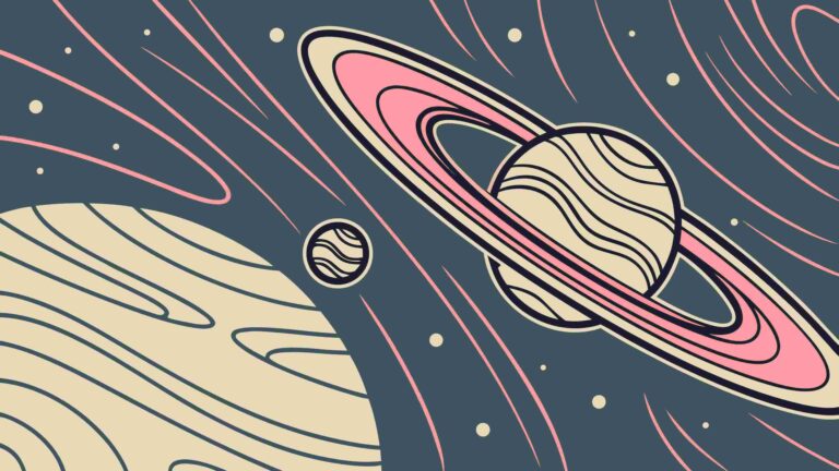 Planetary System with Rings and Cosmic Swirls, vector design Generative AI