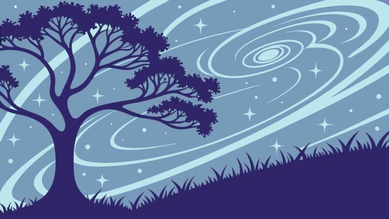 Serene Tree in Abstract Cosmic Landscape, vector design Generative AI