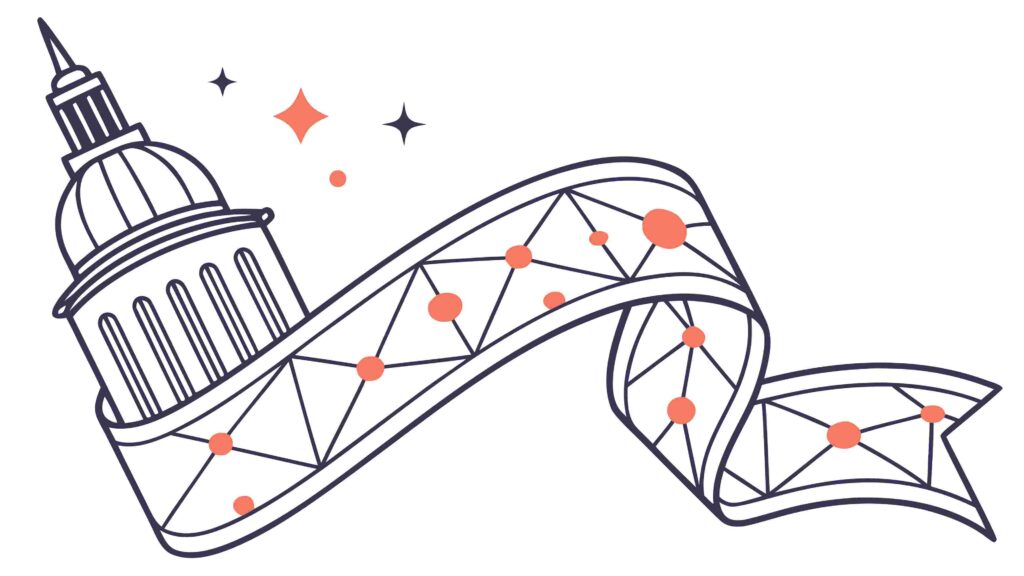 Government Building with Patriotic Banner, vector design Generative AI