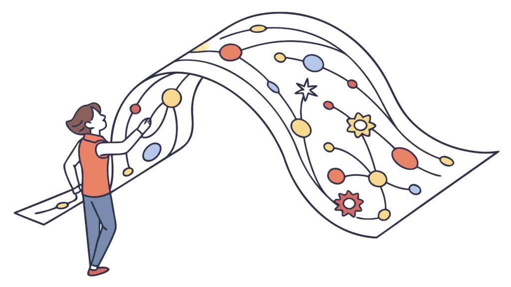 Person Unveiling Connected Data Ribbon, vector design Generative AI
