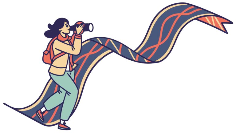 Photographer with Dynamic Narrative Ribbon, vector design Generative AI