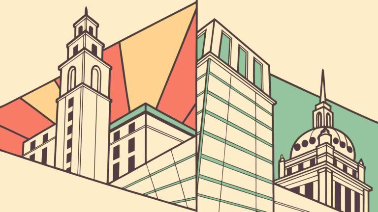 Grand Architectural Building in Cityscape, vector design Generative AI