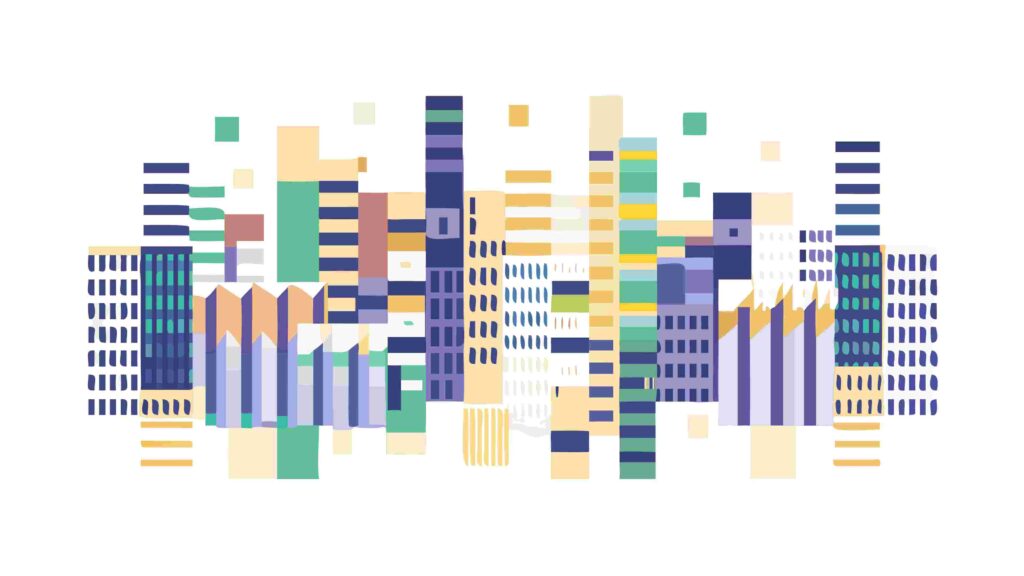 Abstract Cityscape with Dynamic Geometric Blocks, vector design Generative AI