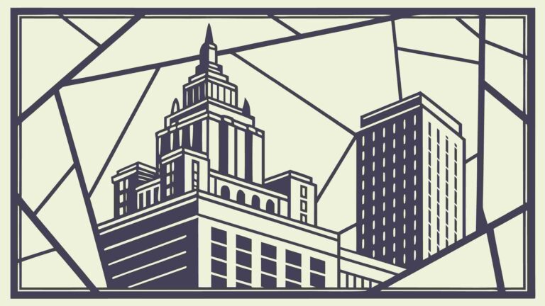 Urban Cityscape with Majestic Skyscraper Frame, vector design Generative AI