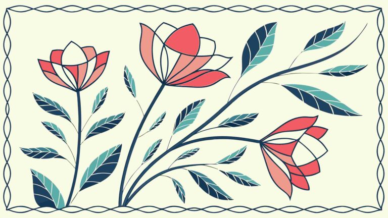 Stylized Botanical Illustration of Red Flowers, vector design Generative AI