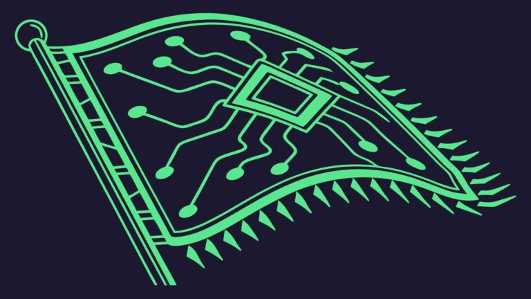 Glowing Circuit Flag Cyberpunk Technology, vector design Generative AI