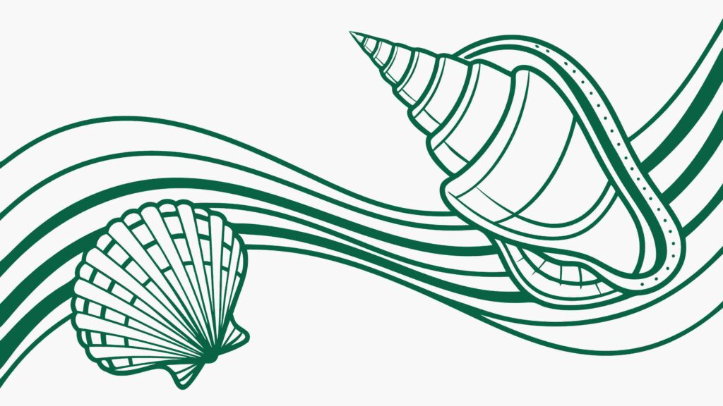 Stylized Ocean Wave with Scallop Shell Motif, vector design Generative AI