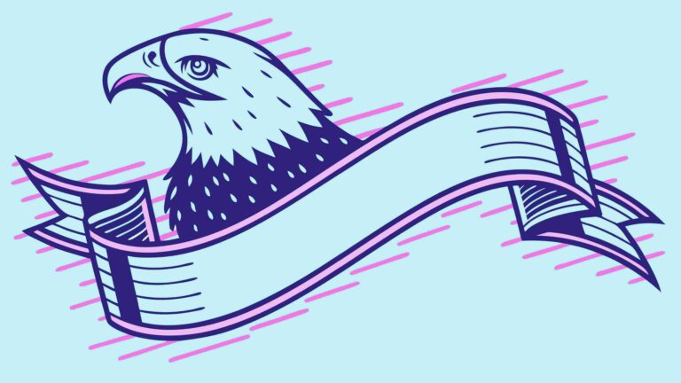 Dynamic Eagle Head with Abstract Ribbon Banner, vector design Generative AI