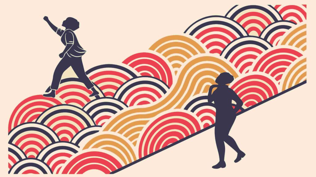 Person Traversing Japanese Wave Pattern, vector design Generative AI