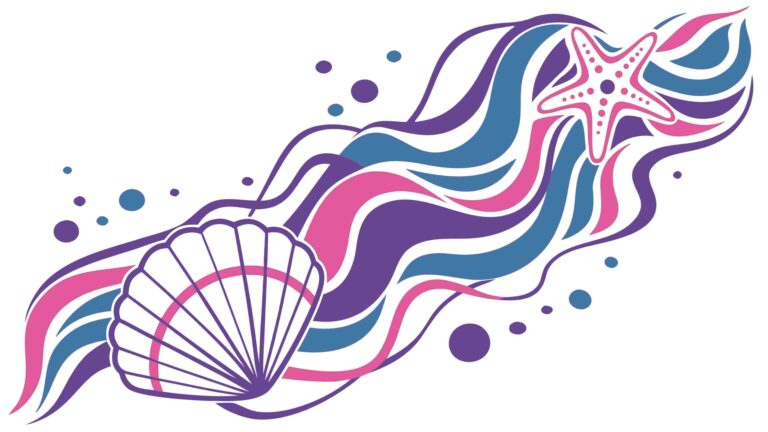 Abstract Flowing Sea Waves and Seashells, vector design Generative AI