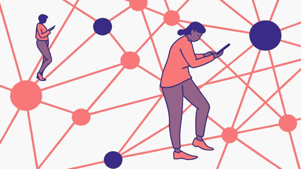 People Interacting in Connected Network, vector design Generative AI