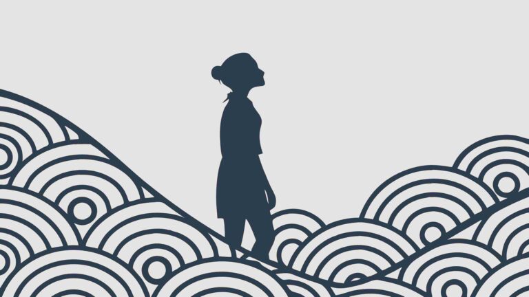 Solitary Figure in Japanese Wave Landscape, vector design Generative AI