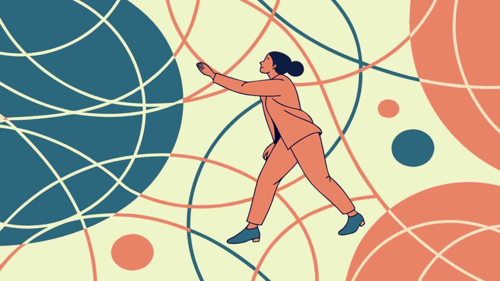 Dynamic Figures Navigating Abstract Geometric Network, vector design Generative AI