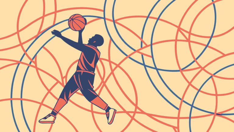 Dynamic Basketball Player Mid-Dunk Abstract Vector, vector design Generative AI