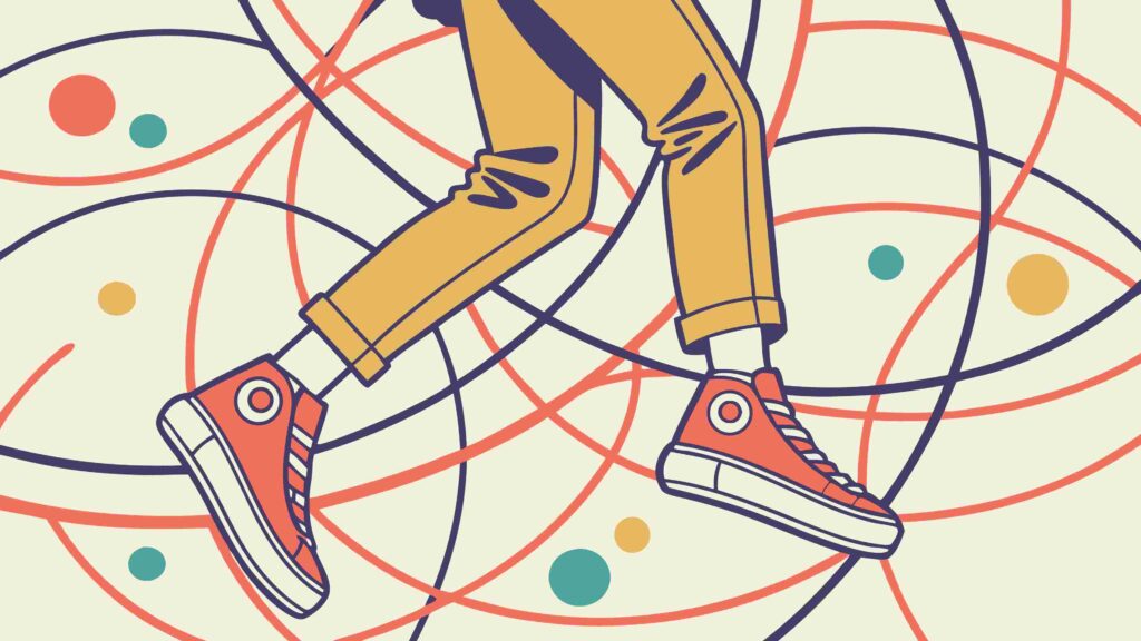 Energetic Running Legs on Abstract Lined Background, vector design Generative AI