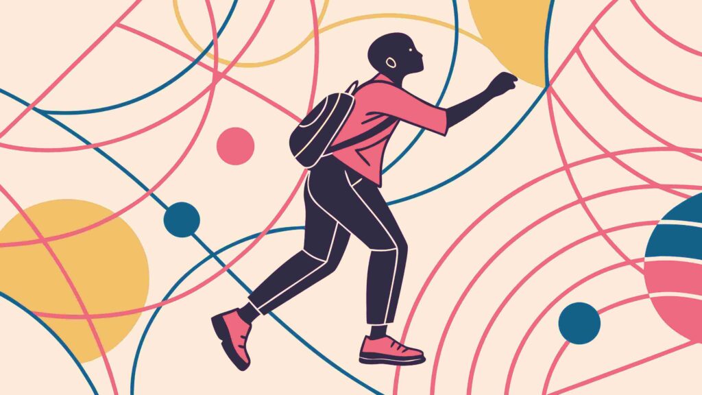 Dynamic Runner on Abstract Geometric Background, vector design Generative AI