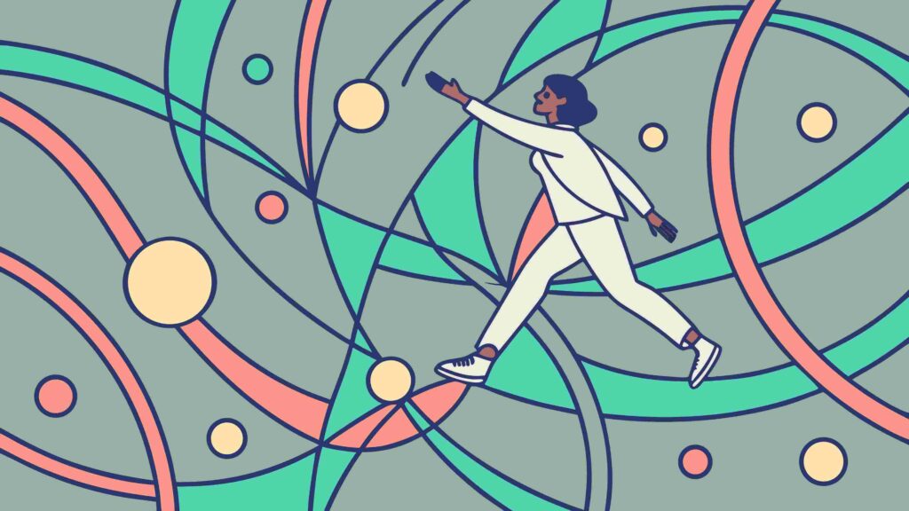 Dynamic Athlete Interacting with Abstract Net, vector design Generative AI