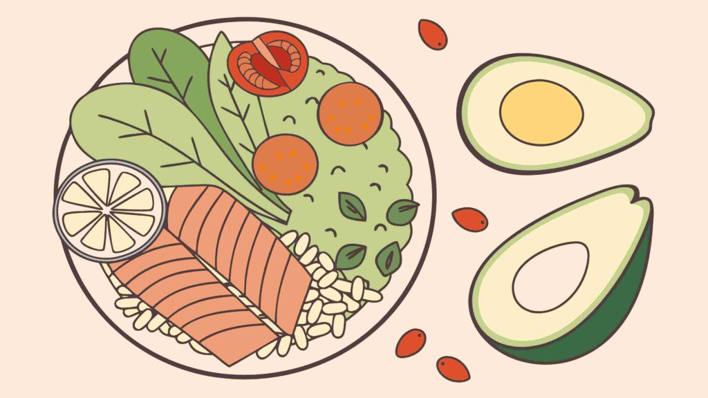 Healthy Salmon Salad with Avocado & Greens Vector, vector design Generative AI