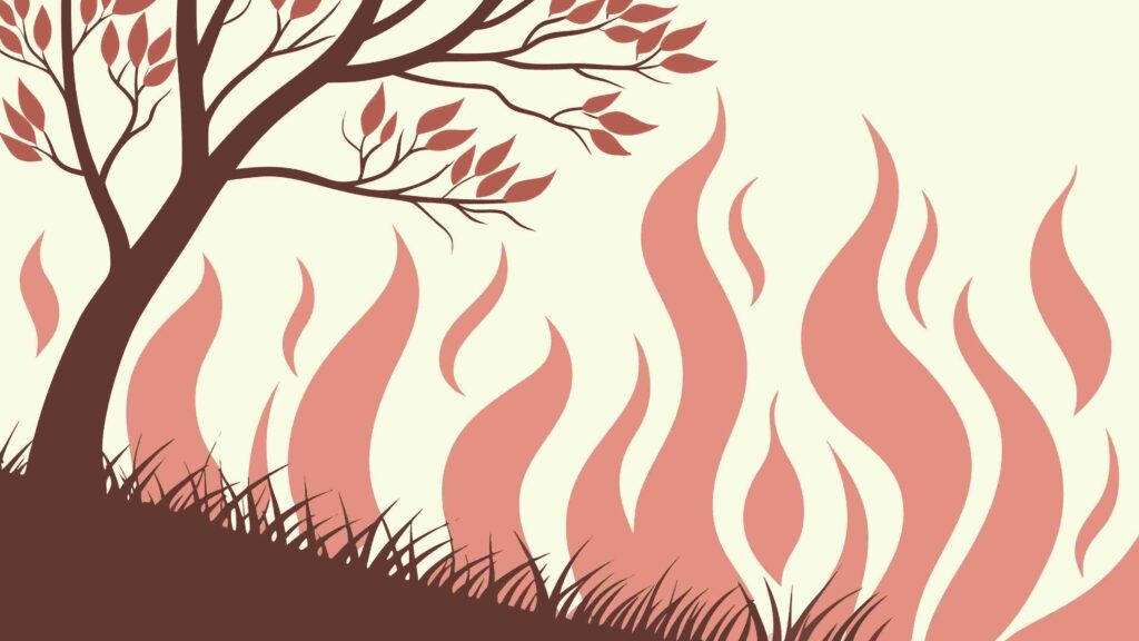 Forest Fire Flames & Smoke Landscape Vector, vector design Generative AI