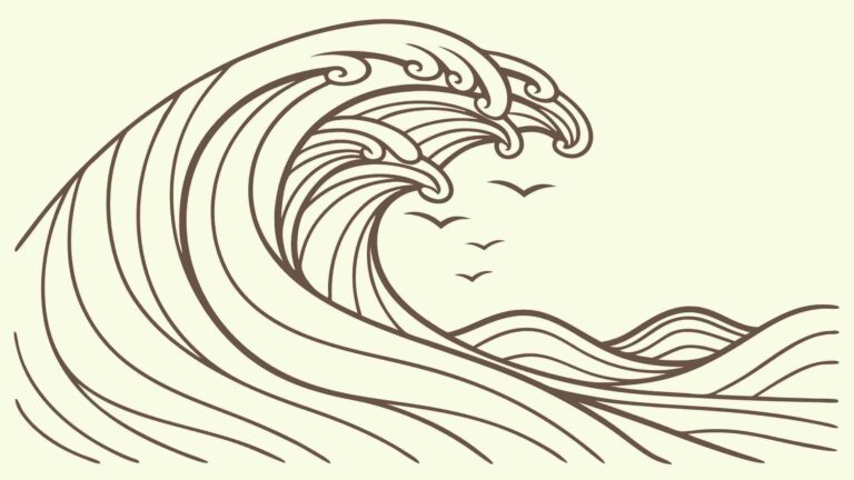 Stylized Ocean Wave in Vintage Line Art Vector, vector design Generative AI