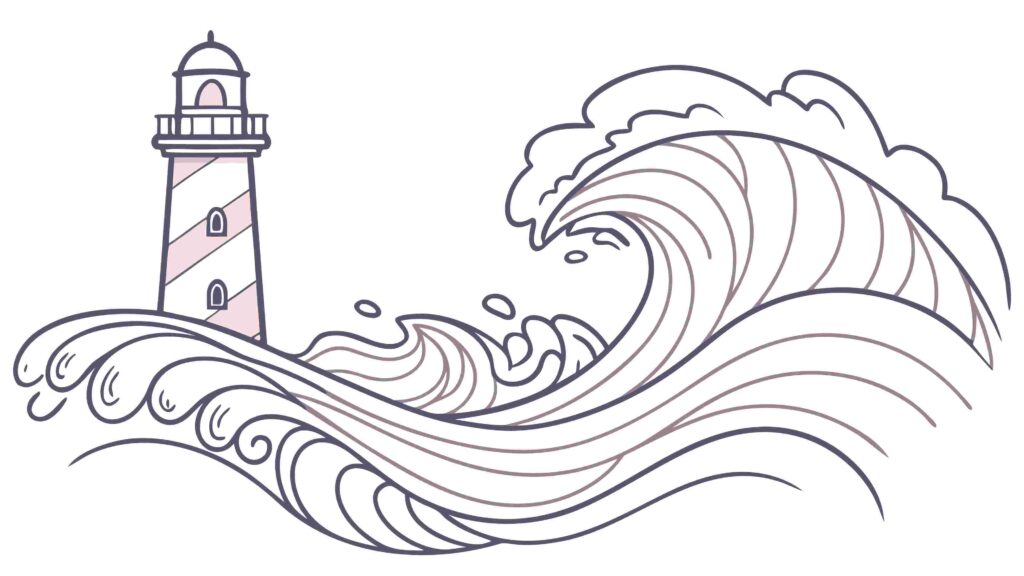 Coastal Lighthouse & Ocean Waves Vintage Vector, vector design Generative AI