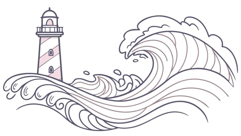 Coastal Lighthouse & Ocean Waves Vintage Vector, vector design Generative AI
