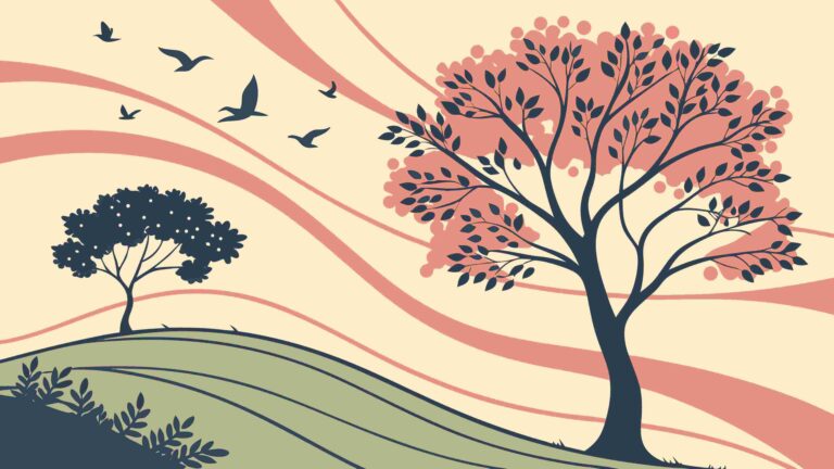 Idyllic Autumn Tree Landscape Vector Illustration, vector design Generative AI