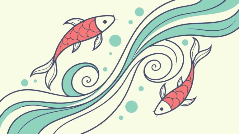 Graceful Fish Duo in Stylized Wavy Waters Vector Art, vector design Generative AI