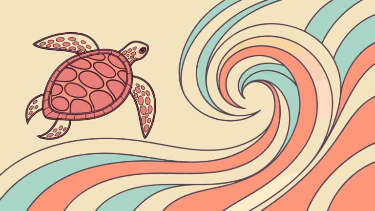 Swirling Turtle Ocean Art with Abstract Wave Patterns, vector design Generative AI