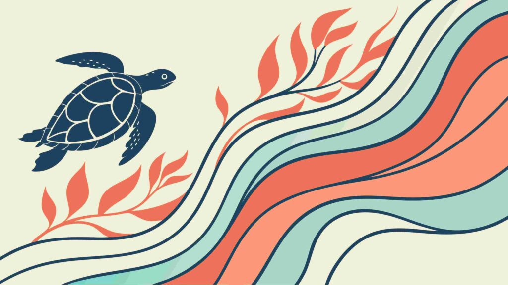 Artistic Turtle and Fish Ocean Swirl Design, vector design Generative AI