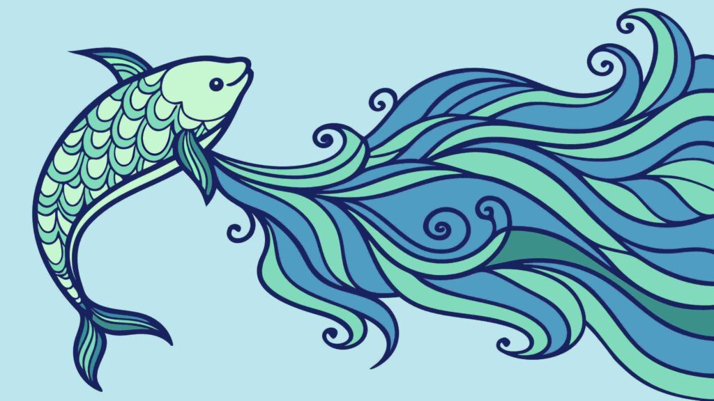 Dynamic Dolphin with Stylized Ocean Waves Illustration, vector design Generative AI
