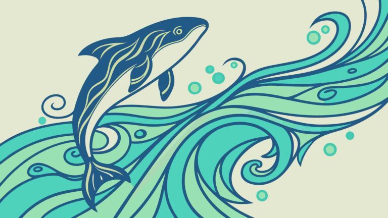 Energetic Dolphin Leaping Through Stylized Waves, vector design Generative AI