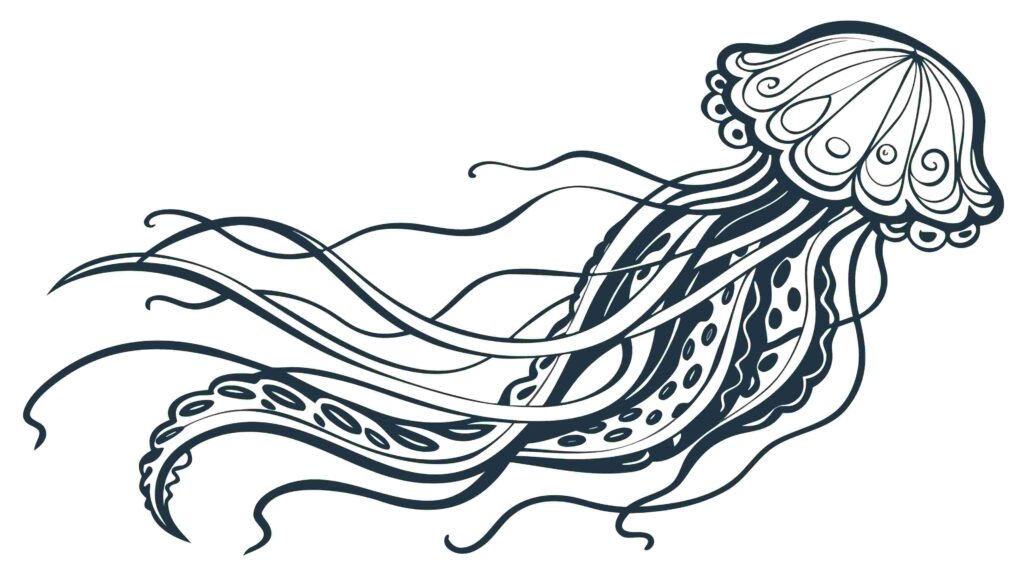 Stylized Jellyfish Silhouette with Flowing Tentacles, vector design Generative AI