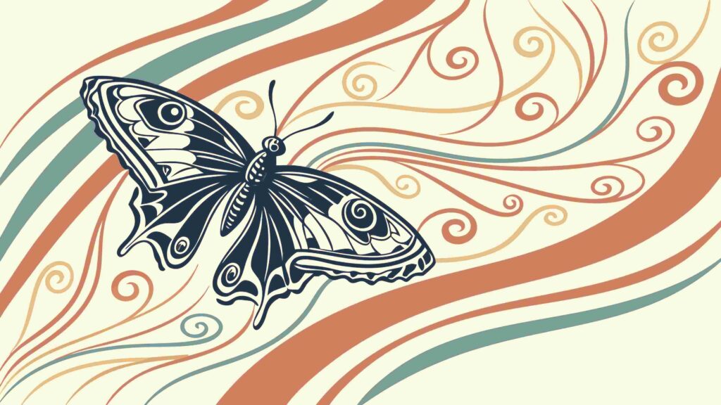Elegant Butterfly and Swirling Vines Ornamental Design, vector design Generative AI