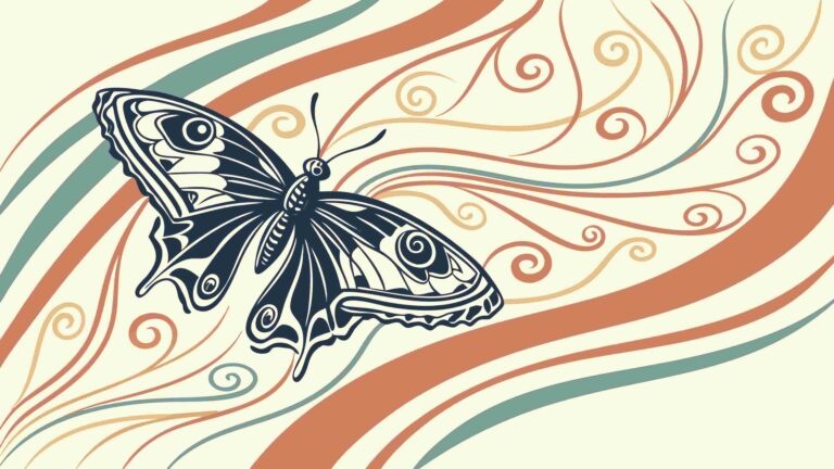 Elegant Butterfly and Swirling Vines Ornamental Design, vector design Generative AI