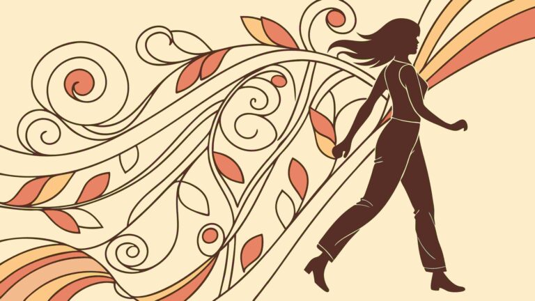 Running Woman with Abstract Floral and Swirls Design, vector design Generative AI