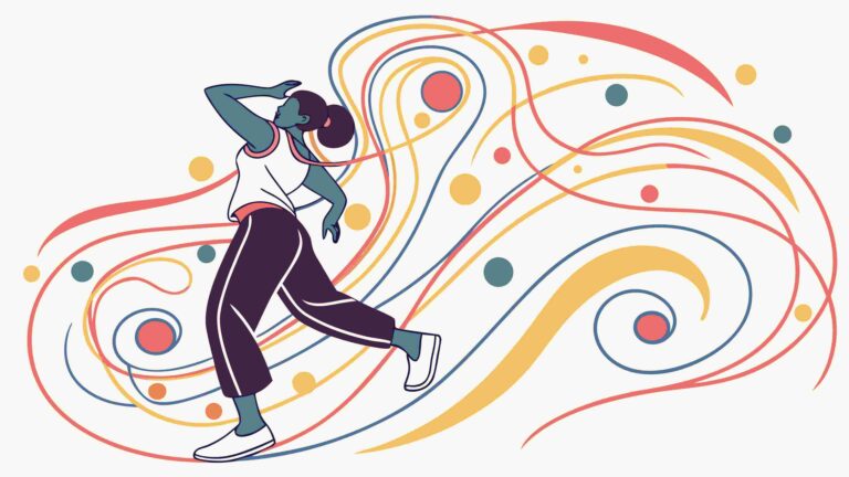 Dynamic Woman Running with Abstract Swirling Patterns, vector design Generative AI
