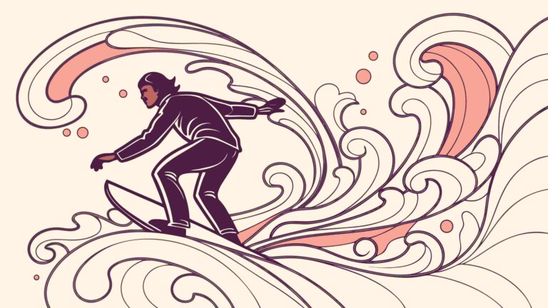 Snowboarder Riding Wavy Landscape with Abstract Patterns, vector design Generative AI