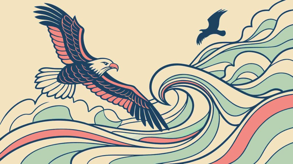 Majestic Eagle Flying Over Abstract Water Waves, vector design Generative AI