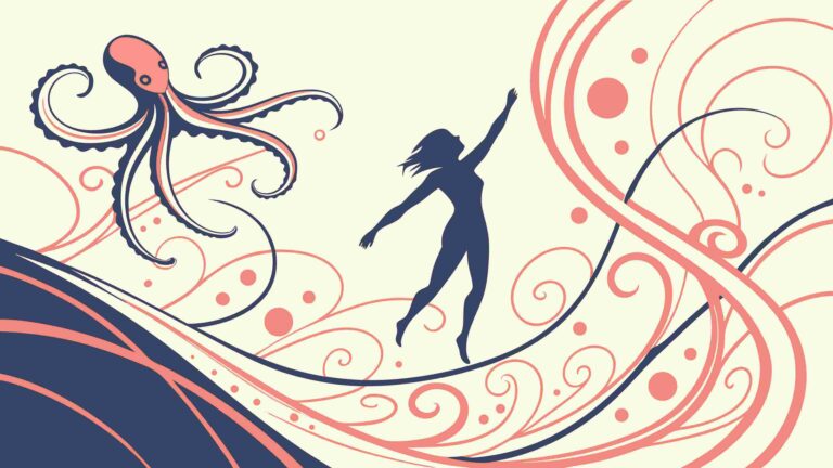 Abstract Aquatic Creature and Figure in Flowing Waves, vector design Generative AI