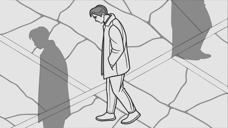 Lonely Figure Walking in Shadows on Cracked Ground, vector design Generative AI