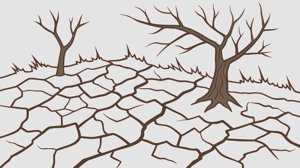 Cracked Earth Landscape with Bare Tree and Desertification, vector design Generative AI