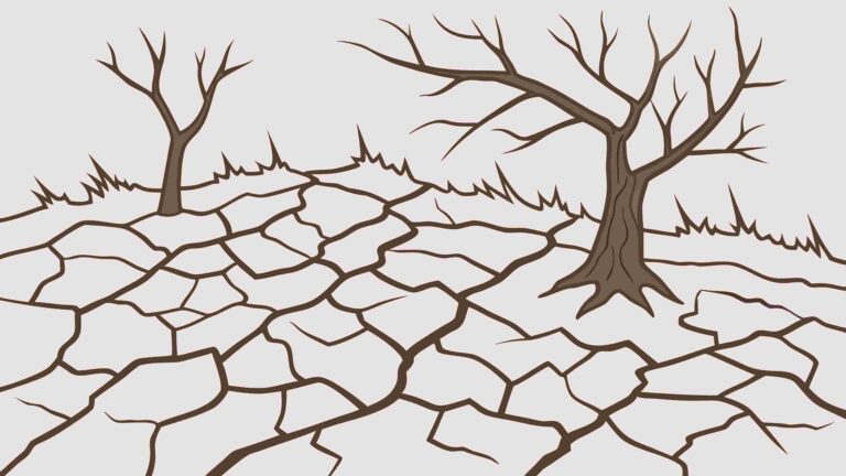Cracked Earth Landscape with Bare Tree and Desertification, vector design Generative AI