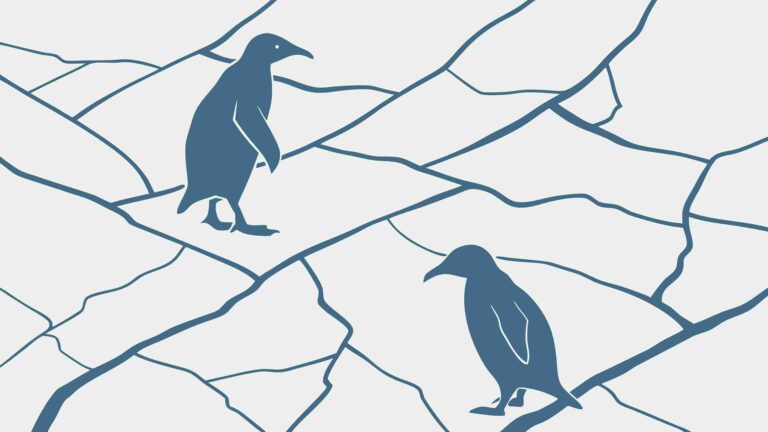 Antarctic Landscape with Cracking Ice and Penguins, vector design Generative AI